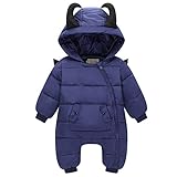 KINDOYO 新生児 子供たち ワンピース 冬 ダウンジャケットラブリー ベビー カバーオール アニマル ロンパース 男女ユニセックス 寝間着 厚い シャム フード付き ボディスーツ , ブルー
