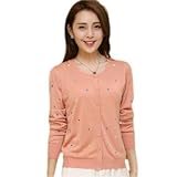 可愛いWハート ハート刺繍ハートボタン Uネックショート丈カーディガン マタニティウェア 全７色 (ピンク)