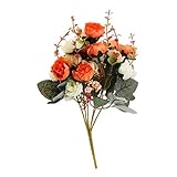Fityle 造花　ブライダルブーケ　バラ　花と葉　シルク　ウェディング　誕生日パーティー　飾り　DIY　手芸用　全３色選べ - オレンジ