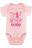 Aiden's Corner -女の子の赤ちゃん用衣服 - 女の子赤ちゃん用「My First Birthday 」の文字入りボディスーツ カラー: ピンク