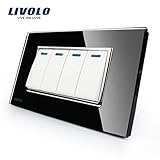LivoloブラックUS / AU標準4ギャング2 Way k-padスイッチwith Luxury強化ガラスパネル、110 – 220 V、c3 K4s-82