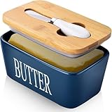 Kirnuoバターカッター 覆われたバターケース バター収納ボックス 冷蔵庫でそのまま保存 食品容器 保存容器 バター コンテナ 食器を焼く (ホワイト) (ブルー)