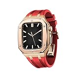 AEMALL Apple Watch Band 45mm 44mm modキットアクセサリーのシリコンウォッチバンドメタルケースiwatch用ウォッチバンド SE/4/5/6/7ツール付きシリーズ (Color : Rose Red, Size : 44MM FOR 6/5/4/SE)