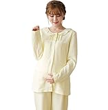 【小丸子の花轮クン】キルティング 襟付き かわいい あたたか ふんわり マタニティ パジャマ 授乳口付 前開き 産前産後 (S, イエロー)