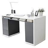 オフィスデスク デスク イタリア製 引き出し3杯 開き戸棚 フリースペース モノトーン 幅140cm ホワイト/グレー