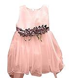 Plus Nao(プラスナオ) 子供用 花ベルトドレス キッズ ジュニア 発表会 結婚式 お出かけ 花柄レーストップスシフォンスカート 140 ピンク