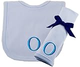Princess Linens Embroidered Blue Initial Cotton Knit Bib and Burp Cloth Set, O by Princess Linens
