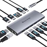 ノートパソコン USB C ドッキングステーション デュアルモニター 14イン1 トリプルディスプレイ USB Cハブ MacBook/Dell/HP/Lenovo Dual HDMI 4K DP 8K PD充電器、ギガビットイーサネット、6つのUSBポート、SD/TFカードリーダー、マイク/オーディオ用