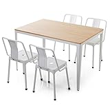 ダイニングセット ダイニング 5点セット インダストリアルスタイル スチール脚 木目調 4人掛け 幅120cm ホワイト/ナチュラル