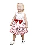 菲服 子供服 女の子ノースリーブ 花柄ドットの印刷 ちょう結び ホルタードレス レッド（80-130CM） (100)