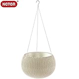 KETER Knit Cozy Pot ハンギングチェーン付き デューン Mサイズ　吊り鉢 プラスチック製 樹脂 屋内 屋外 カバー おしゃれ(植木鉢 プランター ポット)
