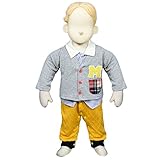 アスナロ（つなぎ・セットアップ） ロンパース 男の子 ベビー 重ね着風 カバーオール スナップ留め80 グレー-カラシ