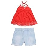 Domybest 子供服　女の子　ベビー服　キャミソールとショートパンツ　二点セットアップ　90-130スーツ　ホルターネック　レース　デニム短パン　春夏秋 　可愛いスーツ (120)
