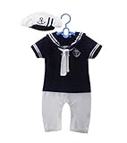 【SEBLES】 ベビー 新生児 ロンパース カバーオール マリーン セーラー カラー (90, ネイビー)