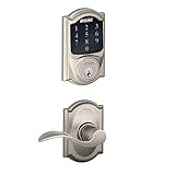 Schlage Connect Camelot Touchscreen Deadbolt with Built-In Alarm and Accent Passage Lever , Satin Ni