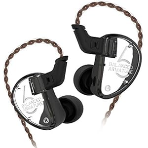 KZ AS06 イヤホン 重低音 イヤホン 高精度のバランスド・アーマチュア3碁を搭載 イヤモニ型 ハイブリッドイヤホン 原音忠実 カナル型 高遮音性 密閉型 中華イヤホン 【純正品 合計バランスドアーマチュア6基搭載・付属品リケーブル】 (ブラック・マイクなし)