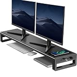 VAYDEER 金属製デュアル モニター台 机上台 2画面 モニタスタンド 4ポートUSBハブ内蔵 スマホ専用置き場付き ディスプレイ台 幅100cm
