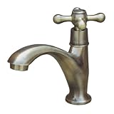 洗面水栓 蛇口 水栓金具 単水栓 クロスハンドル アンティークゴールド（古金） [奥行15.5×吐水口高9cm] INK-0302063H