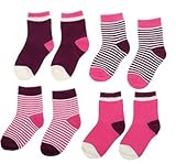K+Mee 子供 ベビー 赤ちゃん 幼児用 男の子 女の子 靴下 ソックス 綿 春夏秋冬 くつ下 柔らかい 通園 通学 通気性 超かわいい おしゃれ 人気 4足 セット (ローズレッド M)