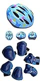 (ハーツクライ) Heart's Cry 軽量 サイクリング 自転車 用 ヘルメット キッズ ジュニア 子供 用 ダイヤル アジャスター 付き (プロテクター付き（スカイブルー/星）)