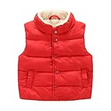 PANCY 子供服 秋冬 袖なし ジャケット 中綿 ベスト 立て襟 裏起毛 厚手 無地 シンプル 男の子 女の子(110cm,レッド)