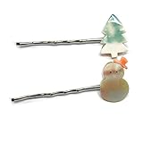 【セット】 雪だるま モミの木 夜光貝 ヘアピン シルバー色