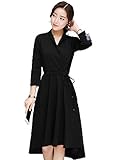 【Smile LaLa】 レディース 膝丈 ワンピース きれいめ Ａライン シルエット 七分袖 リボン エレガント 上品 着回し シンプル (XL)