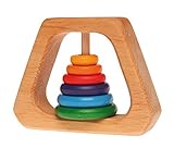 Grimm's Natural Wood Pyramid Baby Rattle & Teether with 6 Rainbow Colored Rings by Grimm's Spiel & H