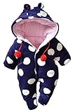 (コ-ランド) Co-land ベビー服 ふわふわ ロンパース 赤ちゃん カバーオール 耳付き 新生児 長袖 フード アニマル 着ぐるみ 綿入り 秋冬防寒 出産祝い ネイビー 74