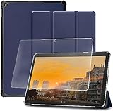 【全面保護グループ】対応 Amazon Fire HD 10 Plus/HD 10 （2021） 適用ケース for HD 10 Plus 2021年発売 適用保護カバー 衝撃吸収 + 対応 Fire HD 10 2021 適用強化ガラスフィルム 表面硬度9H 飛散防止処理 タブレット 専用 液晶保護フィルム 全面保護 (ダークブルー)