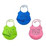 GudeHome 3点セット ソフト 防水性 シリコン製 キュート ベビービブ インファント キッズ トドラー 食事用 よだれ掛け 胸当て ボーイズ ガールズ 調整可能 スナップ開閉式 食べこぼしキャ