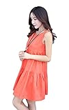 【SEBLES】マタニティ 妊婦 ファッション フレア ワンピース 無地 スカート ノースリーブ ギャザー カジュアル 綿麻 コットンリネン 夏 ひざ上丈 大人可愛い お洒落 デート(オレンジ,XXL