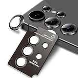 For Galaxy S25 Ultra カメラ保護 ガラスフィルム 硬度9H 強化ガラス 衝撃吸収 飛散防止 全面保護 薄型 独立型 露出オーバー防止 アルミ合金 カメラカバー 高透過率 気泡ゼロ 汚れ防止 ガイド枠付き 貼り付け簡単 ギャラクシー S25 Ultra 用 カメラ保護フィルム (ブラック)