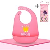 食事用スタイ エプロン ビブ 食品級シリコン ベビー 赤ちゃん キッズ ポケット付き 防水 漏れ防止 水洗い可 折り畳み 6段階に調整できる 収納袋付き (Princess)