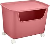 サンカ 日本製 katasu(カタス) 収納ボックス(3個組) ふた付き キャスター付き ハコL3個/フタML3個/キャスター ピンク Kh-LP×3+Kf-MLP×3+ACS