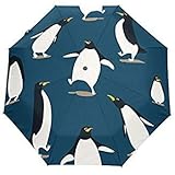 Naanle Cute Cartoon Funny Penguins Dark Blue Auto Open Close Foldable Travel Umbrella