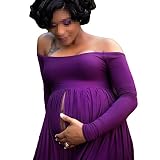 Wholehome妊婦服　　マタニティワンピース　　写真用　　撮影用　　シフォン　床までのロングスカート　 (パープル)