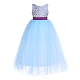 Pettigirl 子供バックレスドレス 演奏会 蝶結び パニエ内蔵 重ね スパンコール フォーマル ロングドレス パーティー 結婚式 発表会 115