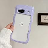 Google Pixel 7A ケース ウェーブ 波型デザイン おしゃれ 可愛い 透明 耐衝撃 人気 カバー ワイヤレス充電対応 ストラップホール付き Pixel 7 A ケース (パープル)