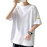 [DIKAO] tシャツ メンズ 半袖 夏服 速乾 五分袖 大きいサイズ ゆったり シルエット 重ね着風 カジュアル ビッグ Tシャツ メンズ tシャツ (L, ホワイト)