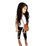 Karchi 子供服　ガールズ用 ベービー服 女の子 上下セット　半袖Tシャツ+長ズボン　 2点セット 子供誕生日プレゼント 女の子 新生児 春夏服 出産祝い ホワイト (130)