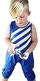 幼児用男の子コットンストライプノースリーブロンパースジャンプスーツオーバーオール カラー: ブルー