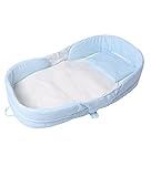Labebe ベビー折りたたみベッド 持ちやすいベビートラベル揺りかご 枕と毛布が付き - ブルー