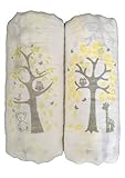 Seben Baby Muslin Swaddle Blankets 2 Pack - 47 x 47 - Tree Bear and Deer - Unisex for Boys or Girls 