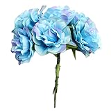 Prettyia 6頭/束　高品質　人工花　牡丹　ブーケ　DIY　結婚式　家庭　装飾　多種選べる - 青, 4x8cm