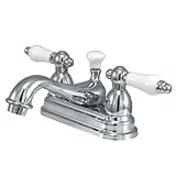 Kingston Brass KS3601PL Restoration 4-Inch Centerset Lavatory Faucet with Porcelain Lever Handle, Po