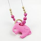 おしゃれで 歯固めネックレス 歯がため象 シリコン製ママ授乳ジュエリー?ベビーに安全なチュアブルおもちゃ[BPAフリー?][FDA認可済]ピンク
