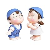 Lovoski 全2色　1ペア　可愛い　笑顔のカップル　ミニチュア　庭　盆栽　風景　装飾 - ブルー