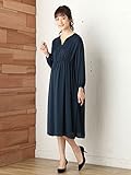 Angeliebe エンジェリーベ マタニティ ワンピース 授乳口付き デシン ギャザー ワンピ 妊婦服 産前 産後 M ネイビー 21862 21862360