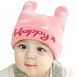 Amberetech ベビー帽子 赤ちゃん帽子 子供 防風・防寒・保温 耳保護 春秋冬新型　可愛く柔らかいニット帽子　ハッピーのアルファベット模様　柔らかい手の感触 暖かくかわいい帽子 春 秋 冬 女